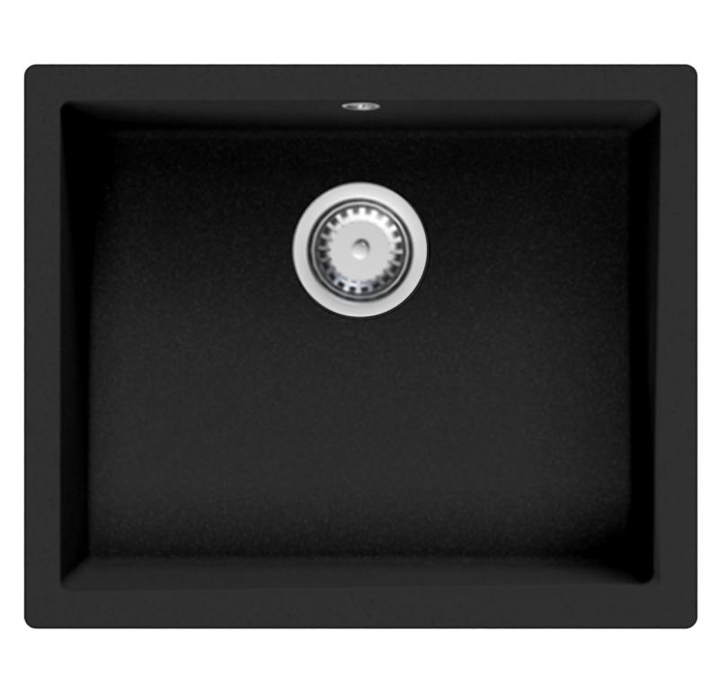 GraniteMy Évier universel en granit noir 50x40 cm noir montage en surface, sous plan et à fleur avec bouchon en inox 1208966880