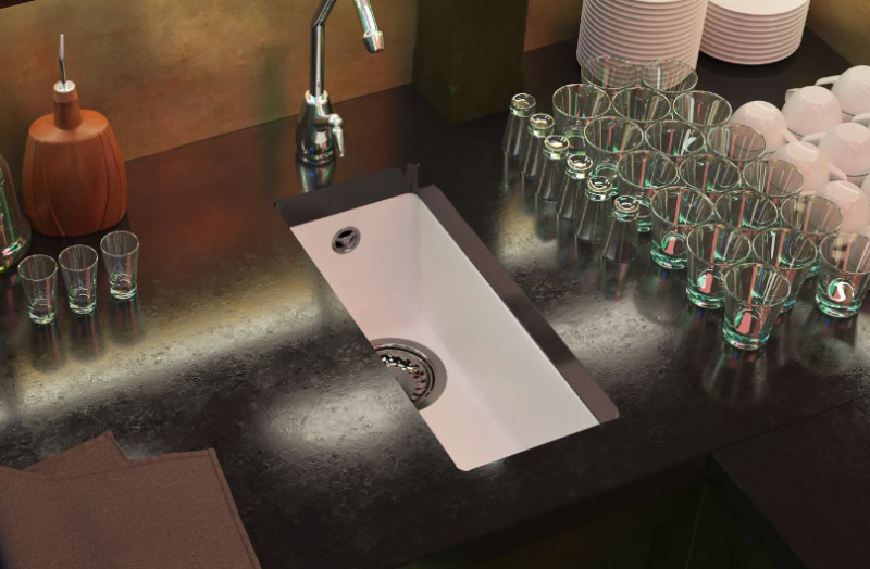 GraniteMy Universel évier en granit blanc petit 17x40 cm blanc pose sur plan sous-plan et à fleur avec bouchon en inox 1208966953