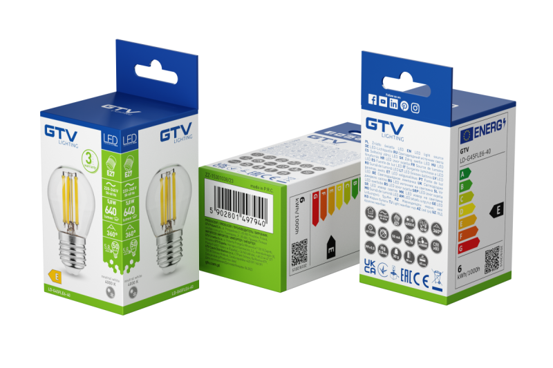 SOURCE DE LUMIÈRE LED, FILAMENT, A-G, G45, 4000K, E27, 5,8W, AC220-240V, 360°, 640lm, 50mA 1208966967