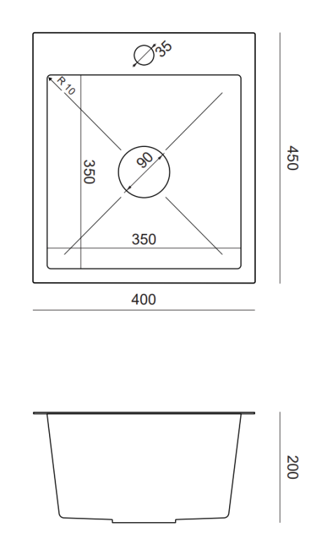 Quadri Dixton 40 évier en inox 400x450 mm avec trou pour robinet installation en surface 1208967079