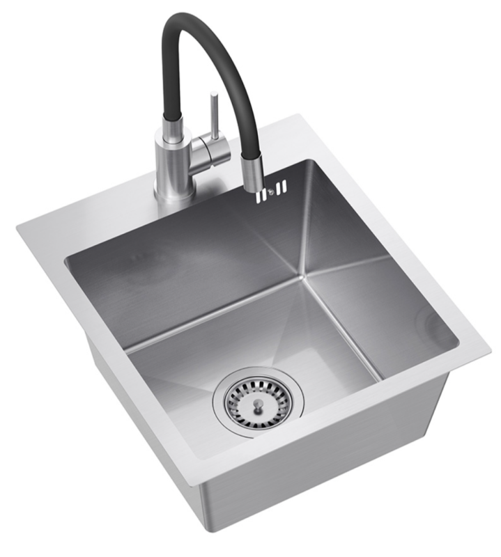 Quadri Dixton 40 set avec évier en inox 400x450 mm avec trou pour robinet en surface et robinet de cuisine Quadri Bristol en inox