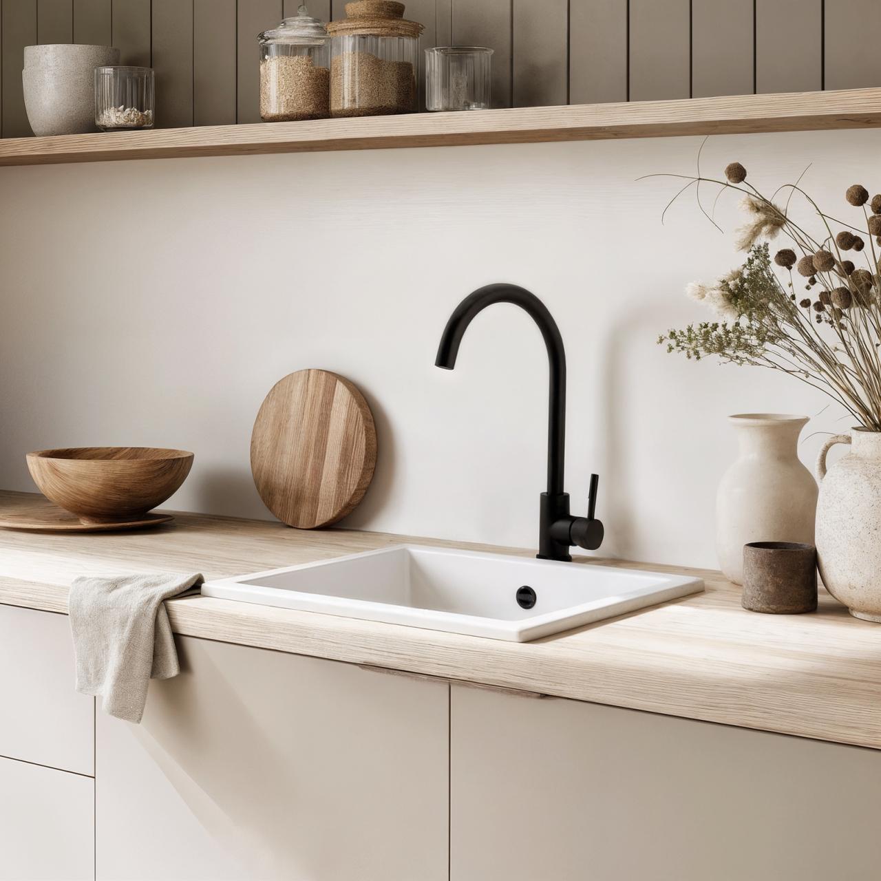 GraniteMy Évier universel en granit blanc 34x40 cm blanc à encastrer, sous-plan et à fleur avec bouchon en inox 1208967107 - Productafbeelding 2