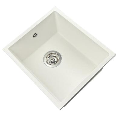 GraniteMy Évier universel en granit blanc 34x40 cm blanc à encastrer, sous-plan et à fleur avec bouchon en inox 1208967107