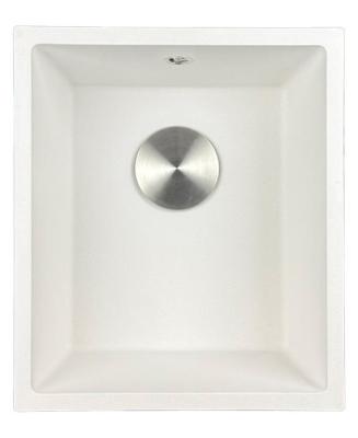 GraniteMy Évier universel en granit blanc 34x40 cm blanc à encastrer, sous-plan et à fleur avec bouchon en inox 1208967107