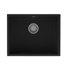 GraniteMy Évier universel en granit noir 55x40 cm noir encastrable, sous-plan et intégré avec bouchon en acier inoxydable 1208967108