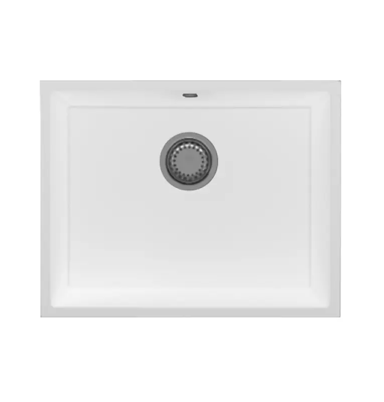 GraniteMy Évier universel en granit blanc 55x40 cm blanc, montage en surface, sous-meuble et encastré avec bouchon en inox 1208967109