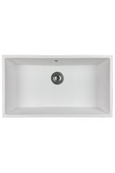 GraniteMy Universal évier en granit blanc grand 74x40 cm blanc montage en surface, sous-plan et à niveau avec bouchon en inox 1208967111