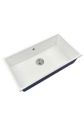 GraniteMy Universal évier en granit blanc grand 74x40 cm blanc montage en surface, sous-plan et à niveau avec bouchon en inox 1208967111