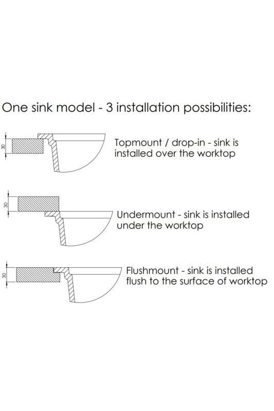 GraniteMy Universal évier en granit blanc grand 74x40 cm blanc montage en surface, sous-plan et à niveau avec bouchon en inox 1208967111