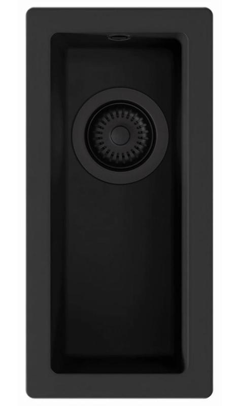 GraniteMy Universal petit évier en granit noir 17x40 cm noir à encastrer, sous-plan et à fleur avec bouchon noir 1208967140