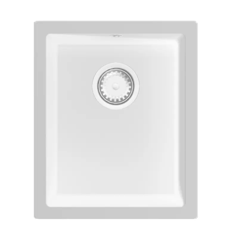 GraniteMy Évier universel en granit blanc 34x40 cm blanc encastré, sous-plan et à fleur avec bouchon blanc 1208967146