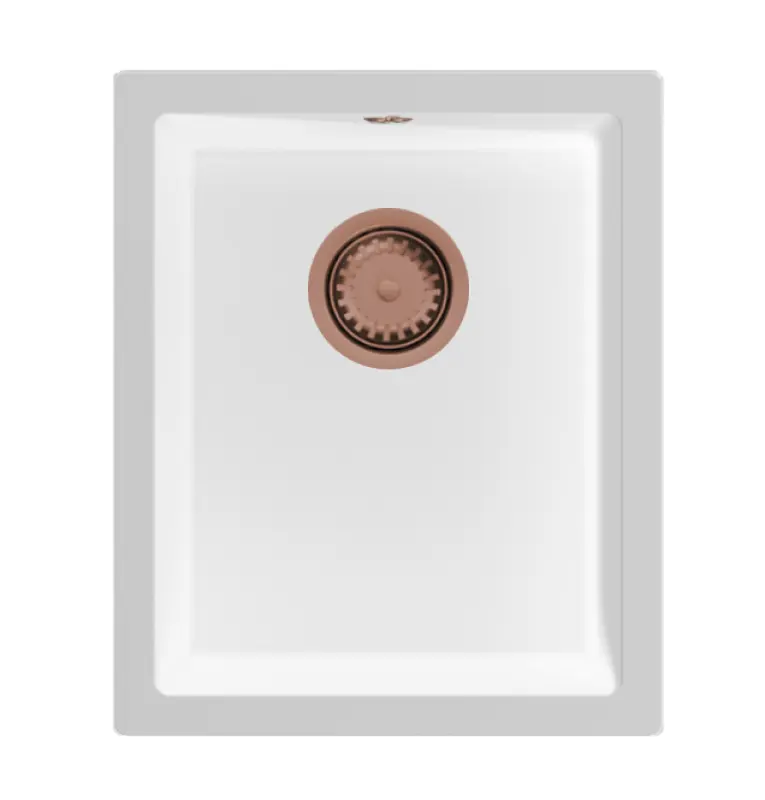 GraniteMy Évier universel en granit blanc 34x40 cm blanc, installation en surface, sous plan et à fleur avec bouchon en cuivre 1208967148