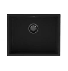 GraniteMy Universal évier en granit noir 55x40 cm noir installation en surface, sous-plan et affleurante avec bouchon noir 1208967150
