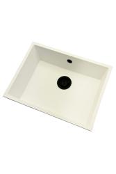 GraniteMy Évier universel en granit blanc 55x40 cm blanc montage en surface, sous-plan et affleurant avec bouchon noir 1208967154