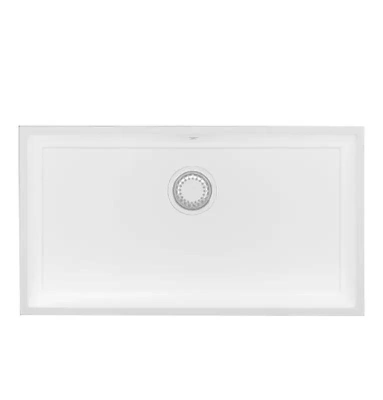 GraniteMy Universal évier en granit blanc grand 74x40 cm blanc, montage en surface, montage sous plan et affleurant avec bouchon blanc 1208967160