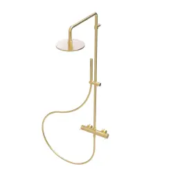 Waterevolution Flow ensemble de douche avec pomme de douche à effet pluie en laiton naturel T141NLE
