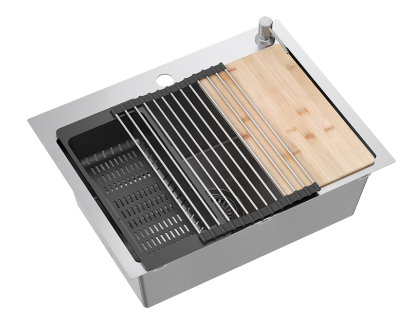 Quadri Dixton 60 évier en inox 580x450 mm avec trou pour robinet et accessoire 1208967194