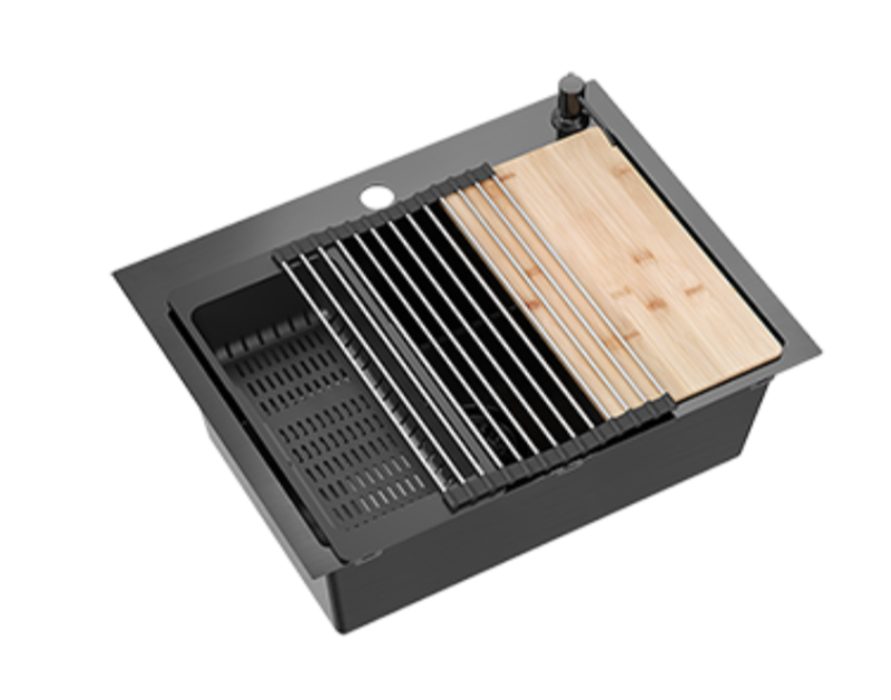 Quadri Dixton 60 évier en inox noir PVD Nano 580x450 mm avec trou pour robinet et accessoire 1208967195