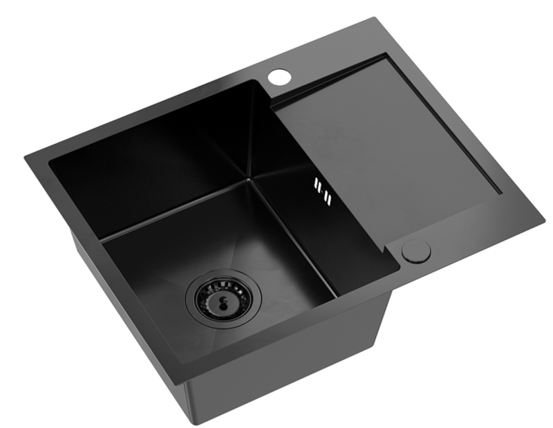 Quadri Dixton 80 noir PVD Nano évier en inox 600x480 mm avec égouttoir réversible 1208967197