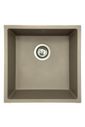 GraniteMy Évier universel en granit taupe 40x40 cm installation à poser, sous plan et à fleur avec bouchon en inox 1208967211