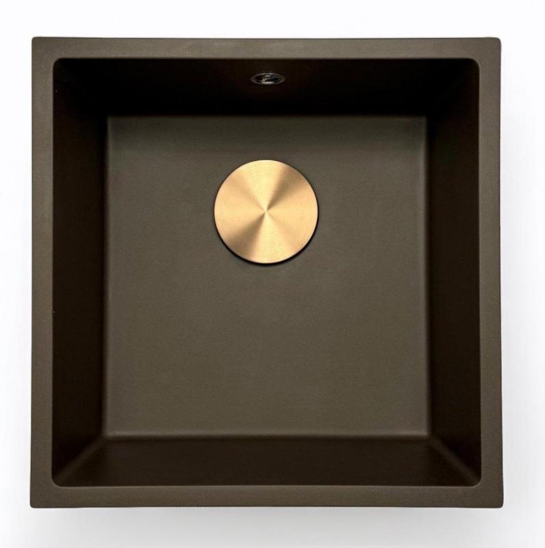 GraniteMy Évier en granit universel 40x40 cm montage en surface, sous-plan et à fleur avec bouchon en inox 1208967212