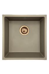 GraniteMy Évier universel en granit taupe 40x40 cm montage en surface, sous-plan et à fleur avec bonde en cuivre 1208967214