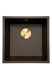GraniteMy Évier de café universel en granit 40x40 cm montage en surface, sous plan et à fleur avec bouchon en cuivre 1208967217