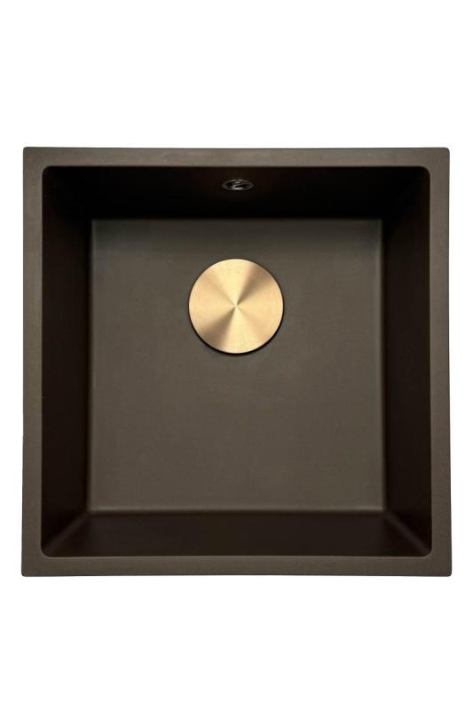 GraniteMy Évier de café universel en granit 40x40 cm montage en surface, sous plan et à fleur avec bouchon en cuivre 1208967217