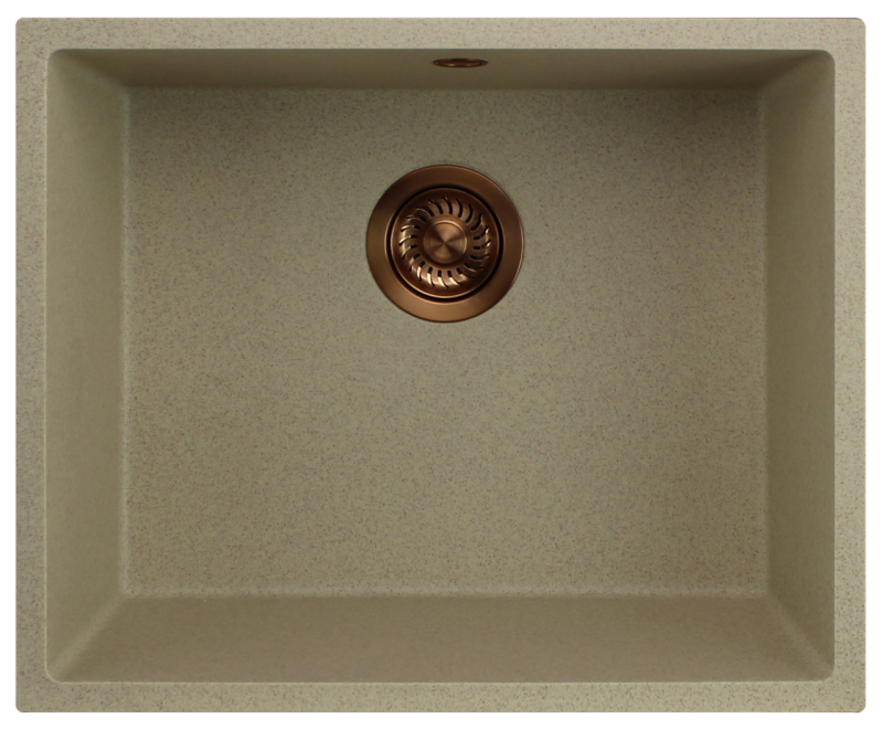 GraniteMy Universal évier en granit beige sable 50x40 cm montage en surface, sous-plan et à fleur de plan avec bouchon en cuivre 1208967221