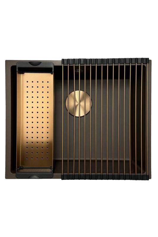 GraniteMy Évier de café universel en granit 50x40 cm montage en surface, sous plan et affleurant avec bouchon en cuivre 1208967229