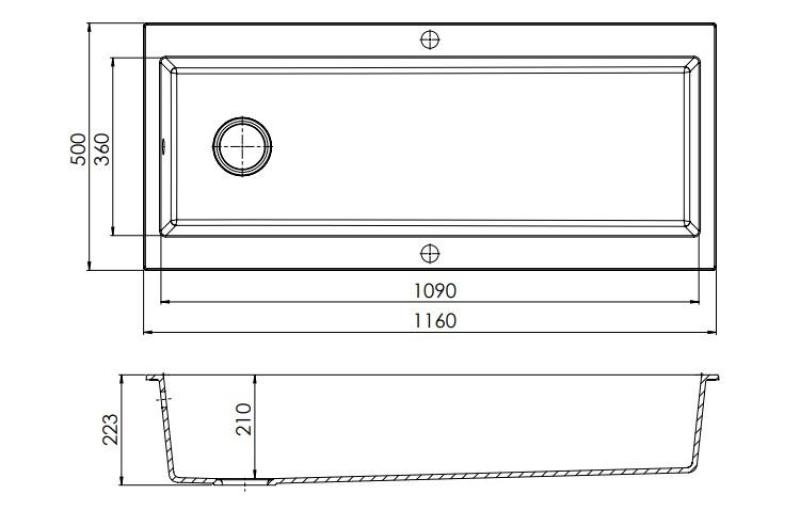 GraniteMy Évier en granit très grand noir 116x50 cm noir avec plage de robinetterie avec bouchon en inox 1208967236