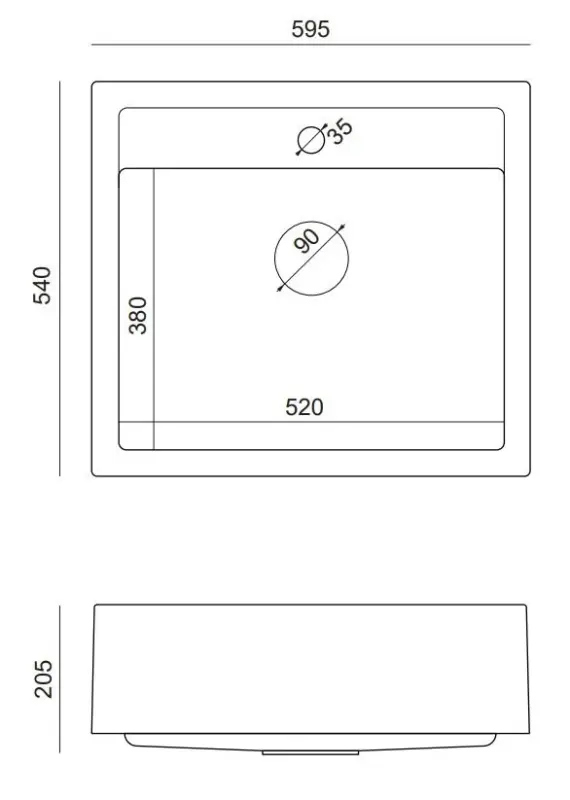 Quadri Farmhouse évier en granit blanc mat avec bonde en cuivre 595x540mm 1208967265 pour installation encastrée ou en surface