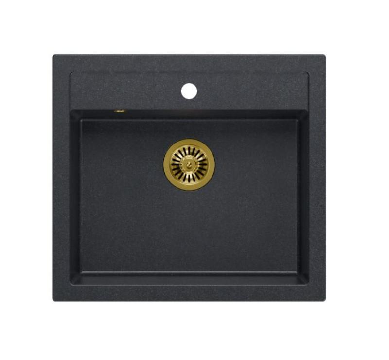 Quadri Farmhouse évier en granit campagne pour installation encastrée ou à poser anthracite avec bonde dorée 595x540mm 1208967267
