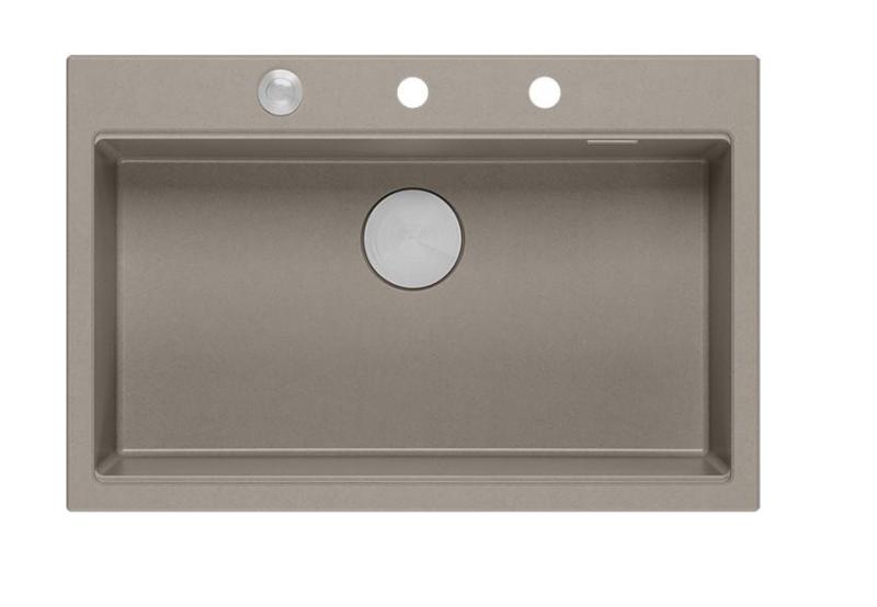 Quadri Hard Rock taupe granit évier encastrable grande cuve 76x50cm avec bouchon en inox et accessoires 1208967270