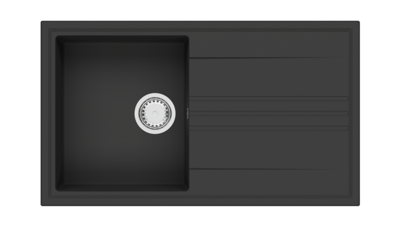 GraniteMy Vesi évier en granit noir à poser 86x50cm avec égouttoir réversible avec bouchon en acier inoxydable 1208967279