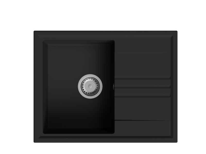 GraniteMy Vesi évier en granit noir à poser 64x50cm avec égouttoir réversible avec bouchon en inox 1208967280
