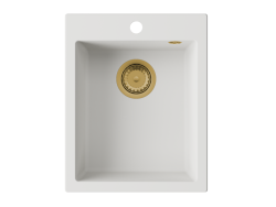 GraniteMy Bremen évier en granit blanc 40x50 cm blanc encastré, sous-plan et à fleur avec trou de robinet et bouchon doré 1208967286
