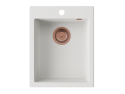 GraniteMy Bremen évier en granit blanc 40x50 cm blanc à poser, à encastrer et à intégrer avec trou pour robinet avec bouchon en cuivre 1208967287
