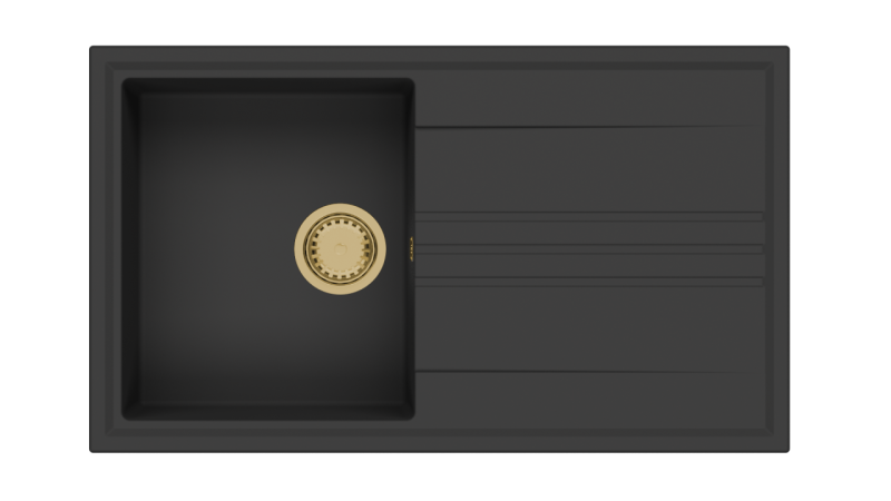 GraniteMy Vesi évier en granit noir à poser 86x50cm avec égouttoir réversible et bouchon doré 1208967289