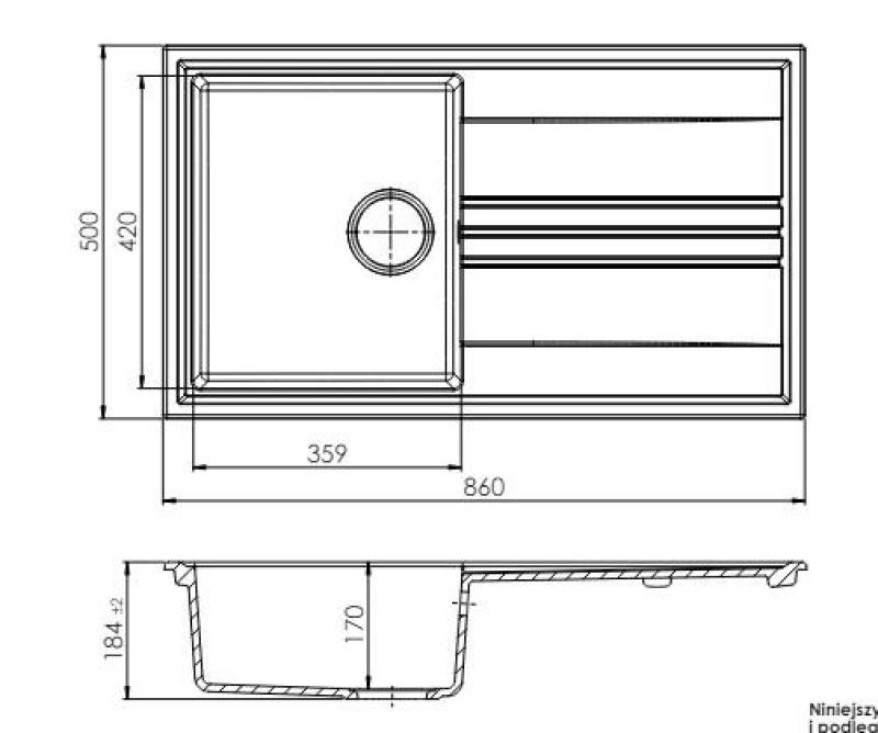 GraniteMy Vesi évier en granit noir sur plan 86x50cm avec égouttoir réversible et bouchon en cuivre 1208967290