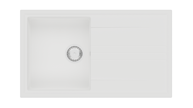 GraniteMy Vesi évier en granit blanc à poser 86x50cm avec égouttoir réversible et bouchon en inox 1208967291