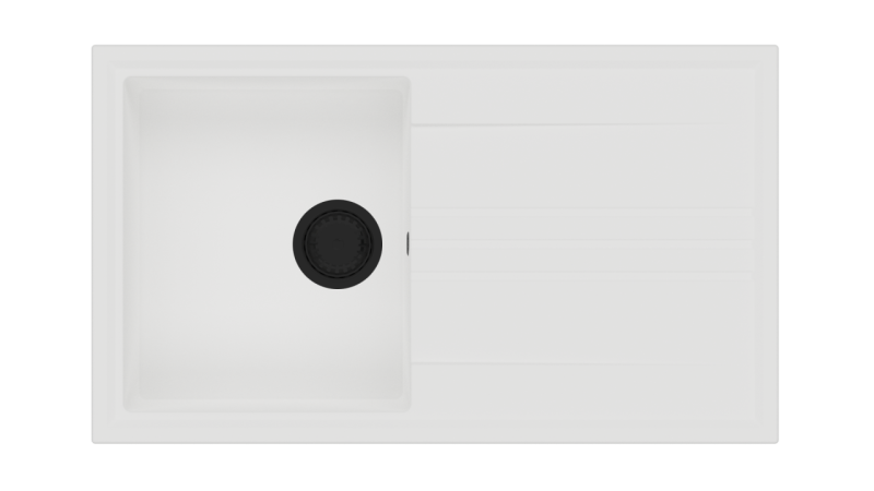 GraniteMy Vesi extra évier de surface peu profond en granit blanc 86x50cm avec égouttoir réversible avec bouchon noir 1208967292