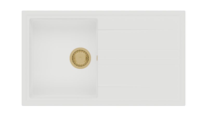 GraniteMy Vesi évier encastré en granit blanc 86x50cm avec égouttoir réversible et bouchon doré 1208967293