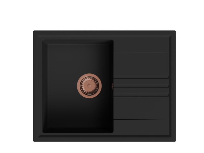 GraniteMy Vesi évier en granit noir à poser 64x50cm avec égouttoir réversible et bouchon en cuivre 1208967297