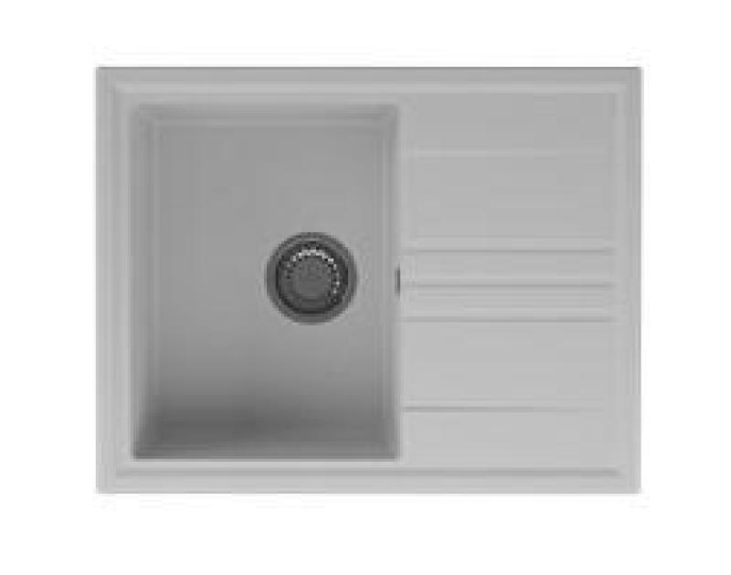 GraniteMy Vesi évier en granit profond de construction blanche 64x50cm avec égouttoir réversible avec bouchon en inox 1208967298