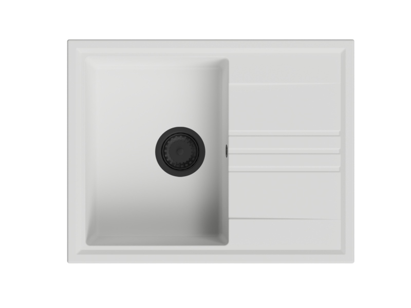 GraniteMy Vesi évier encastrable en granit blanc 64x50cm avec égouttoir réversible et bouchon noir 1208967299