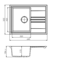 GraniteMy Vesi extra évier de construction superficielle en granit blanc 64x50cm avec égouttoir réversible avec bouchon en or (laiton brossé) 1208967300