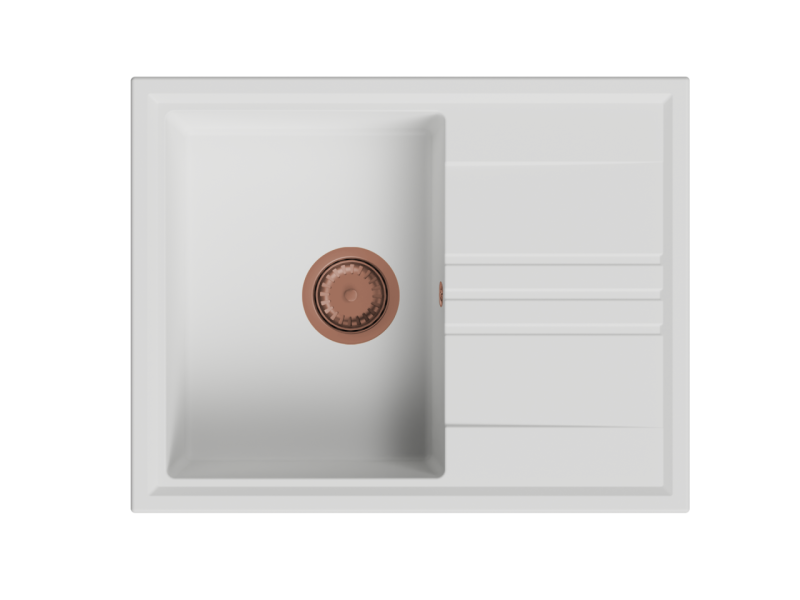 GraniteMy Vesi évier en granit blanc à poser 64x50cm avec égouttoir réversible avec bouchon en cuivre 1208967301