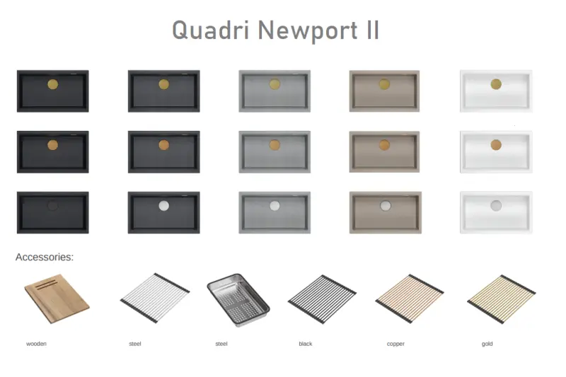 Quadri Newport II grand et profond évier en granit à encastrer ou sous plan taupe 76x45cm avec bouchon en inox 1208967310