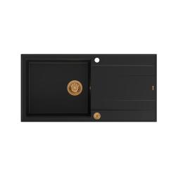 Quadri Luton évier en granit noir avec égouttoir réversible 100x50cm avec bonde en cuivre 1208967316